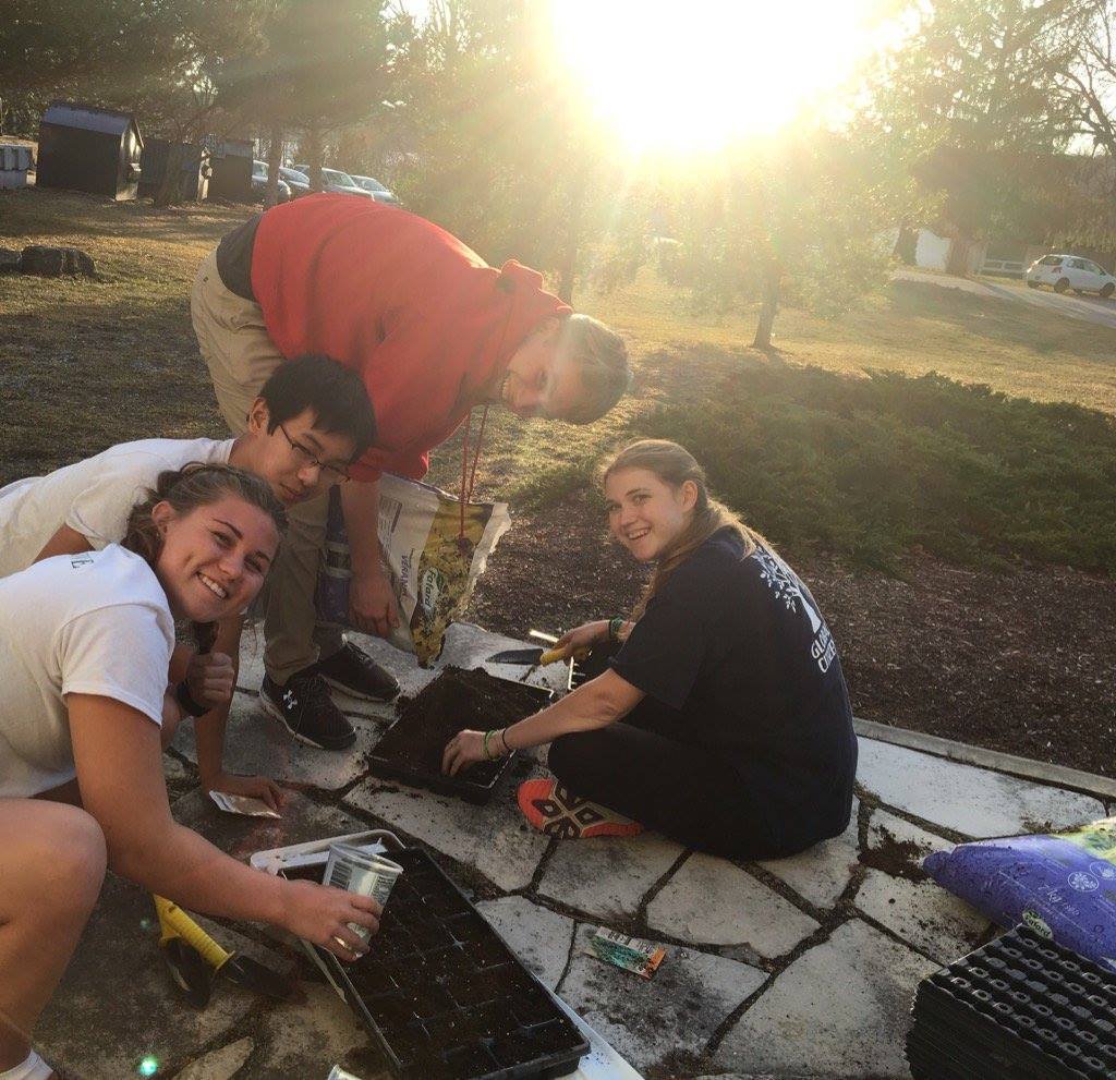 Students plant vegetables and herbs in our community garden